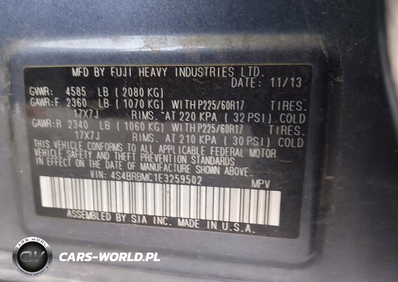 2014 Subaru Outback 2.5I Limited VIN:4S4BRBMC1E3259502 - 9