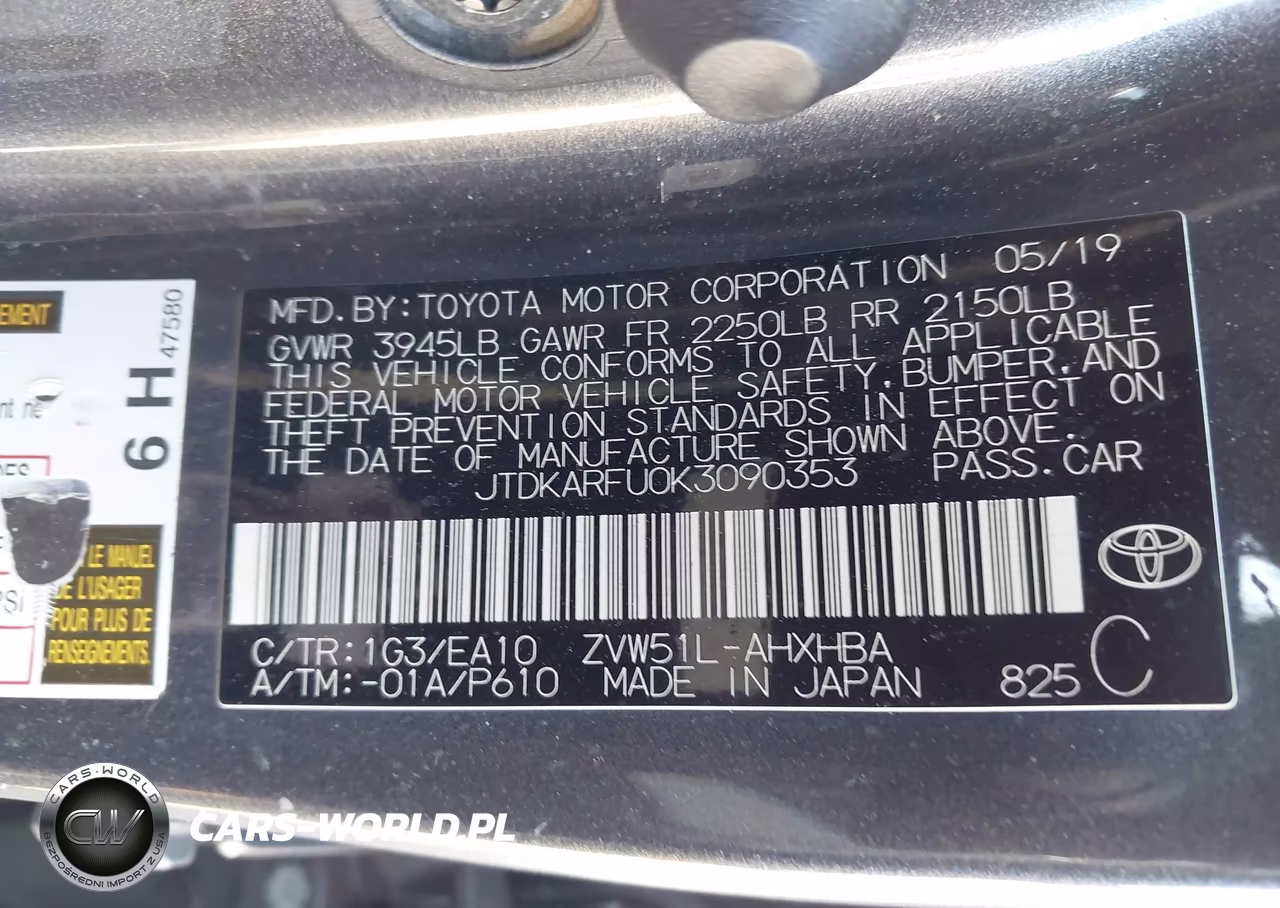 2019 Toyota Prius Xle VIN:JTDKARFU0K3090353 - 9