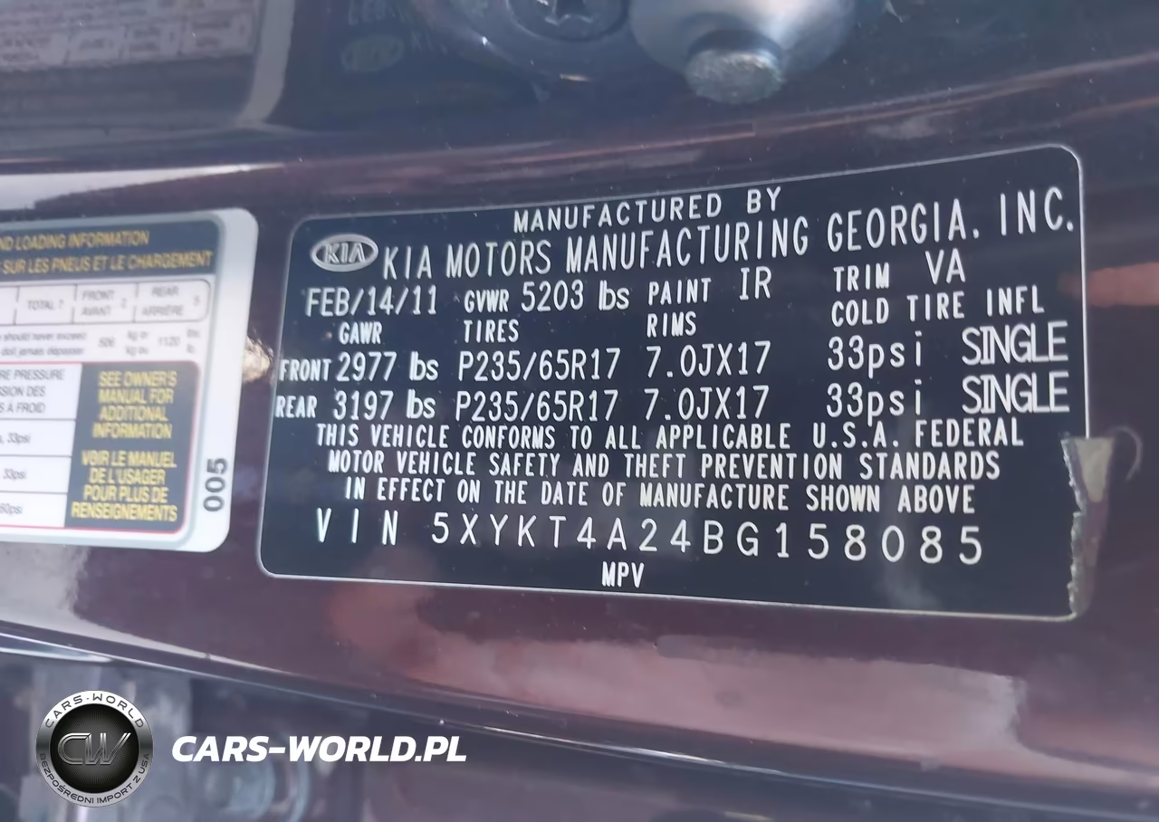 2011 Kia Sorento Lx V6 VIN:5XYKT4A24BG158085 - 9