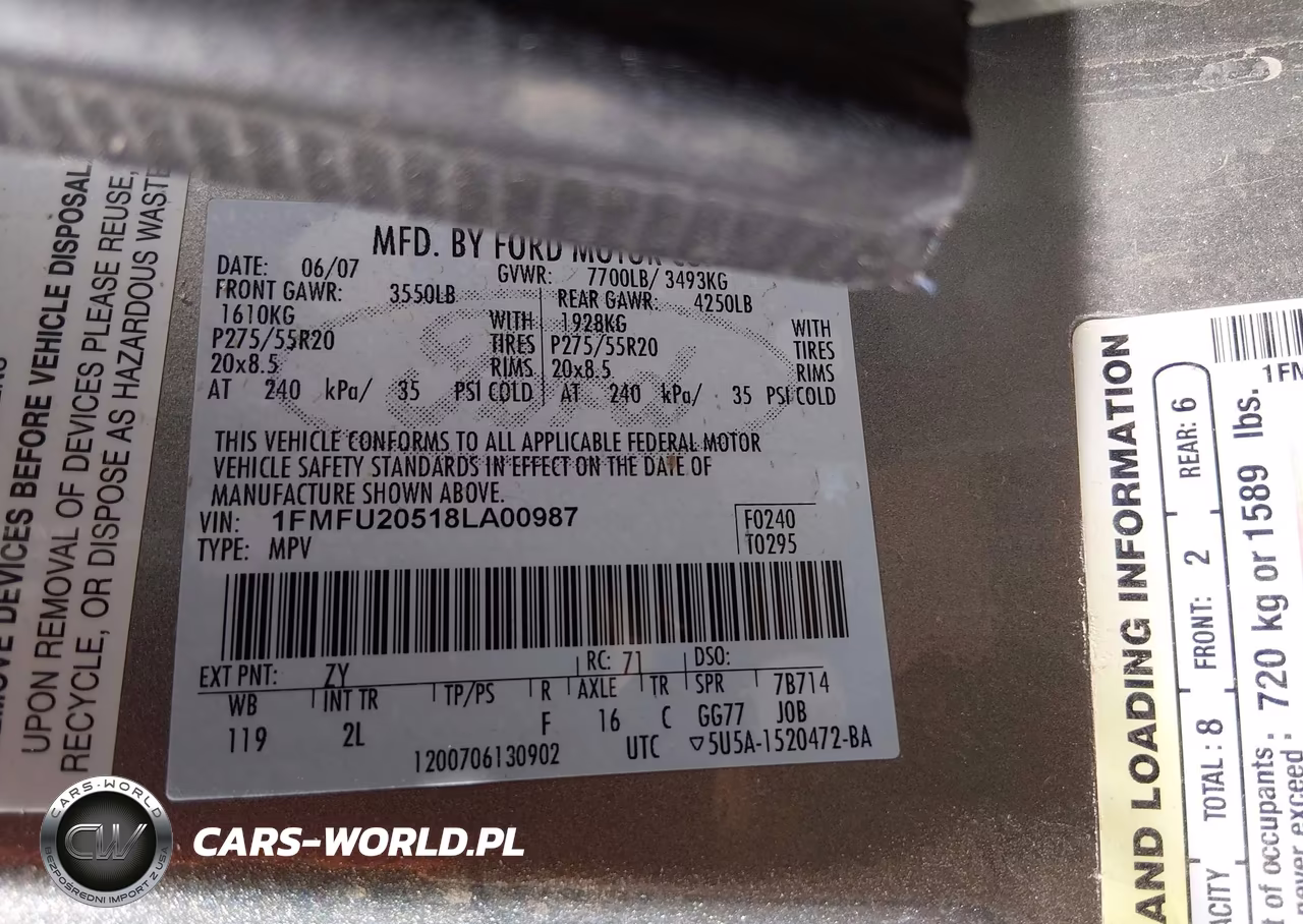 2008 Ford Expedition Limited VIN:1FMFU20518LA00987 - 9