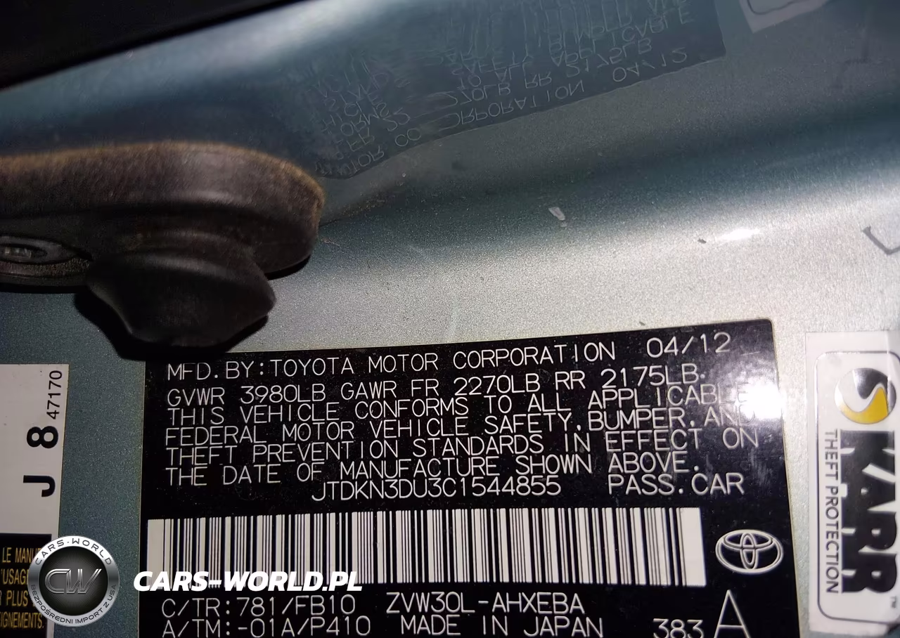 2012 Toyota Prius Two VIN:JTDKN3DU3C1544855 - 9