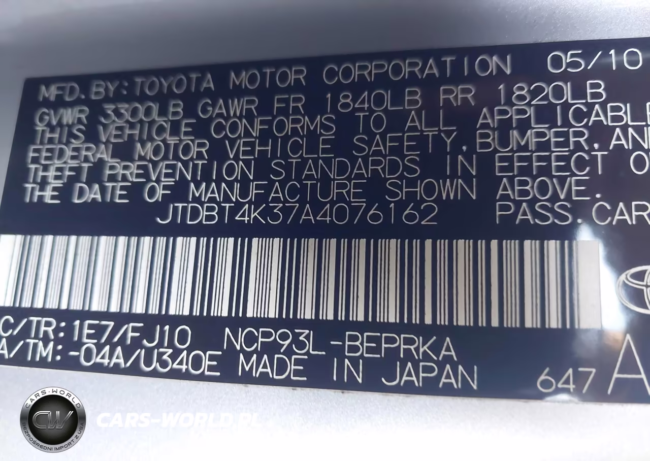 2010 Toyota Yaris VIN:JTDBT4K37A4076162 - 9