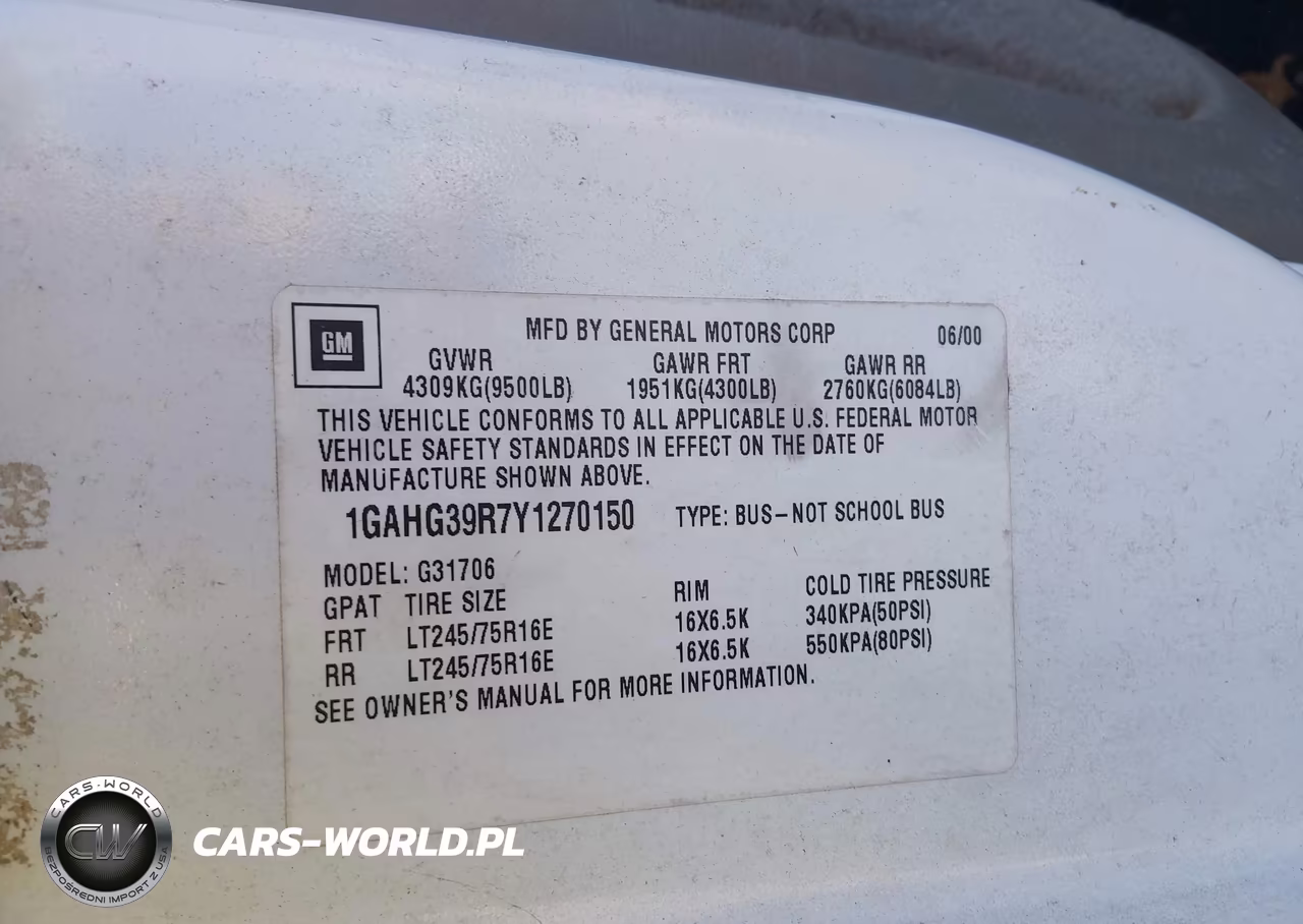 2000 Chevrolet Express VIN:1GAHG39R7Y1270150 - 9