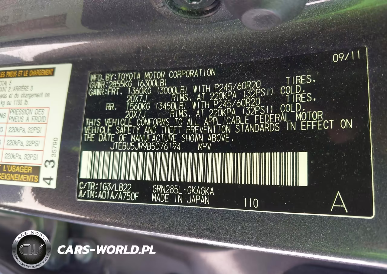 2011 Toyota 4Runner Limited V6 VIN:JTEBU5JR9B5076194 - 9