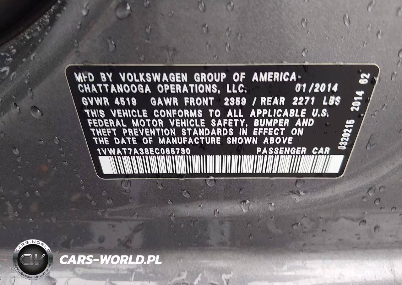 2014 Volkswagen Passat 1.8T Wolfsburg Edition VIN:1VWAT7A38EC065730 - 9