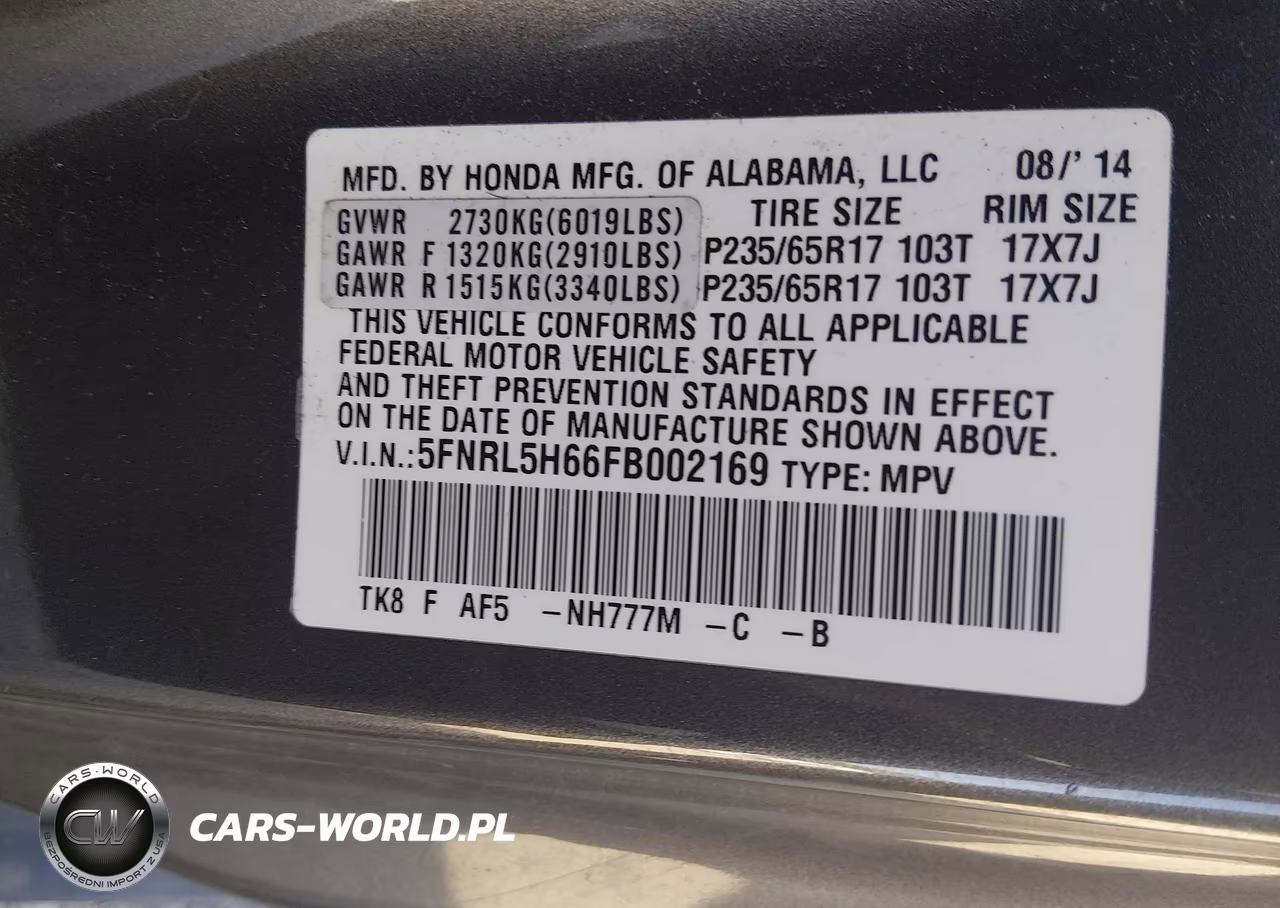 2015 Honda Odyssey Ex-L VIN:5FNRL5H66FB002169 - 9