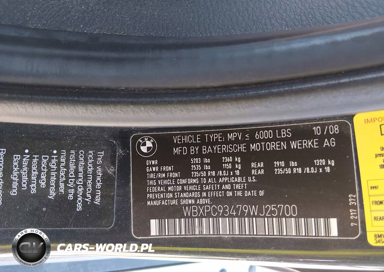 2009 BMW X3 xDrive30I VIN:WBXPC93479WJ25700 - 9