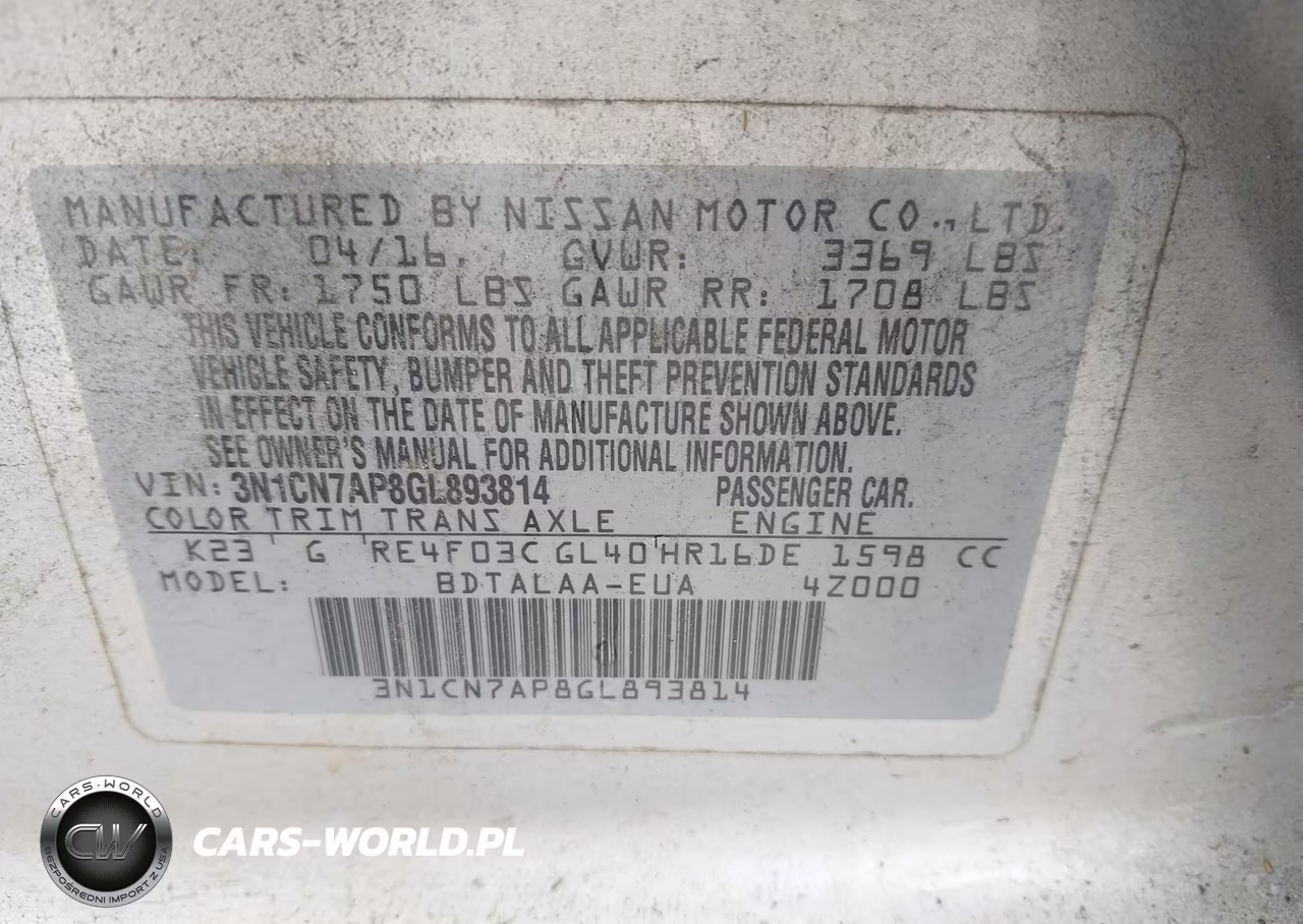 2016 Nissan Versa 1.6 S VIN:3N1CN7AP8GL893814 - 9