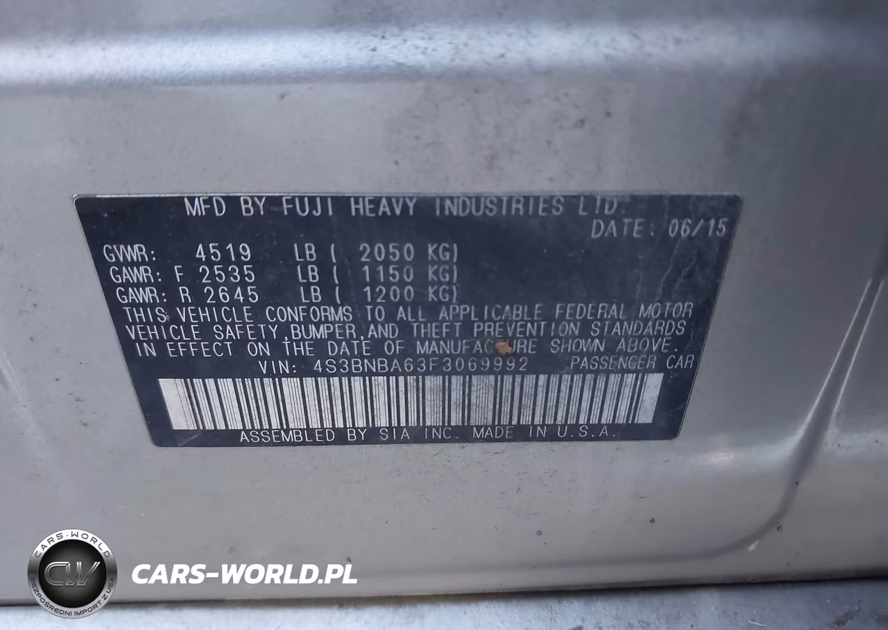 2015 Subaru Legacy 2.5I VIN:4S3BNBA63F3069992 - 9