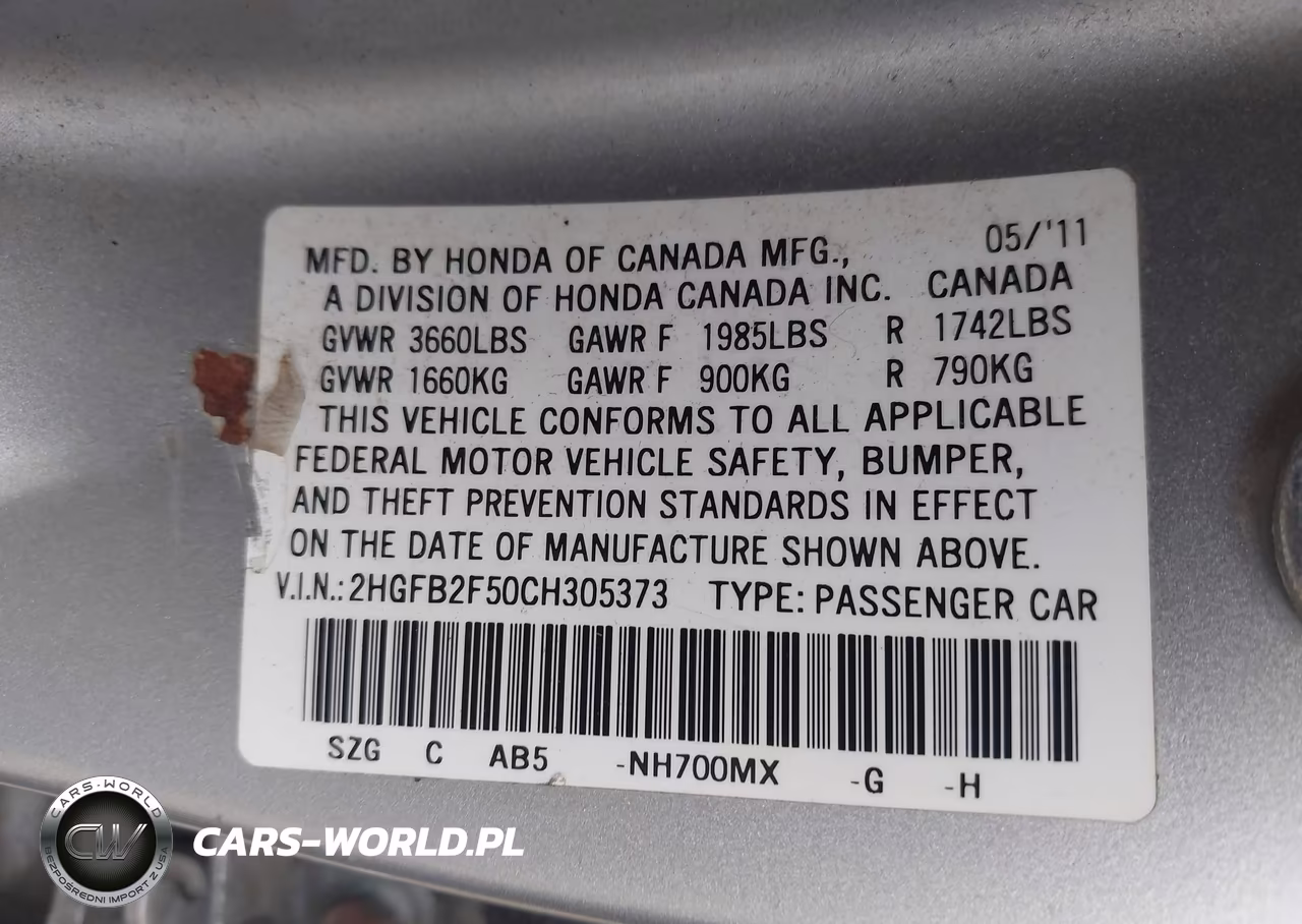 2012 Honda Civic Lx VIN:2HGFB2F50CH305373 - 9