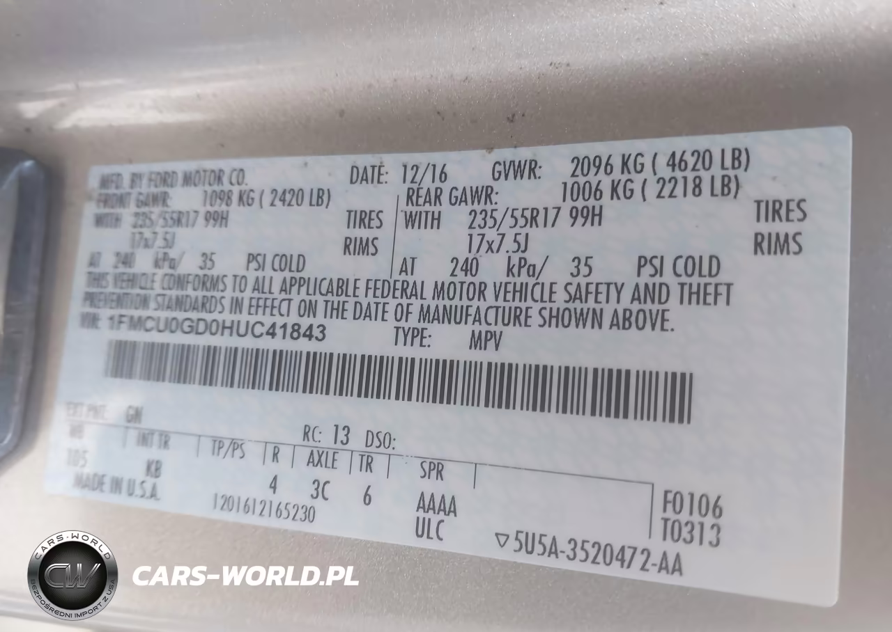 2017 Ford Escape Se VIN:1FMCU0GD0HUC41843 - 9