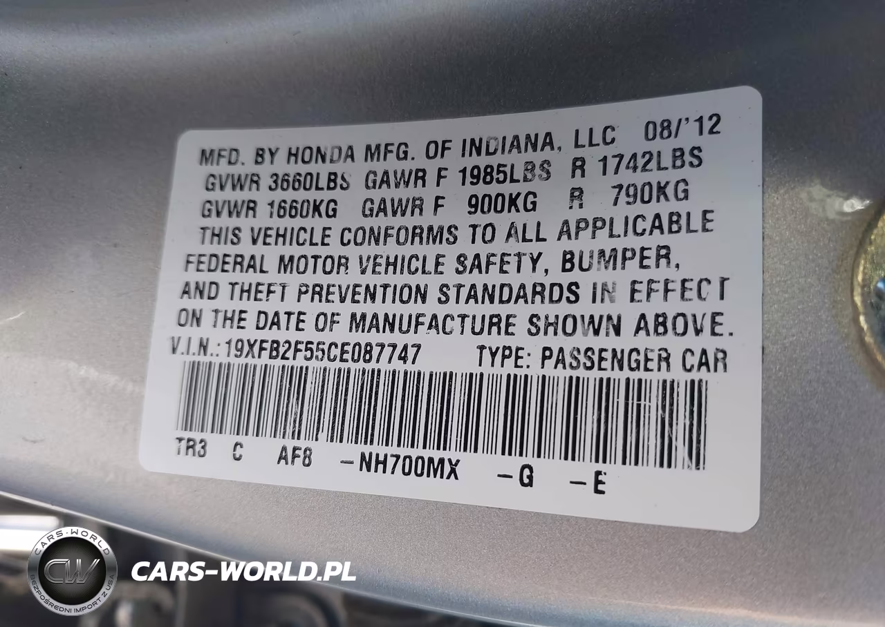 2012 Honda Civic Lx VIN:19XFB2F55CE087747 - 9
