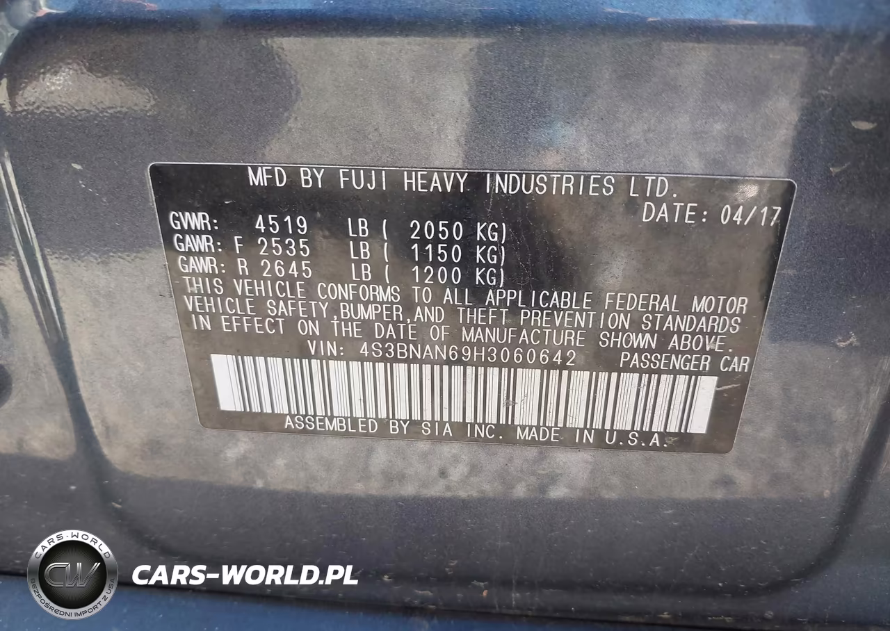 2017 Subaru Legacy 2.5I Limited VIN:4S3BNAN69H3060642 - 9