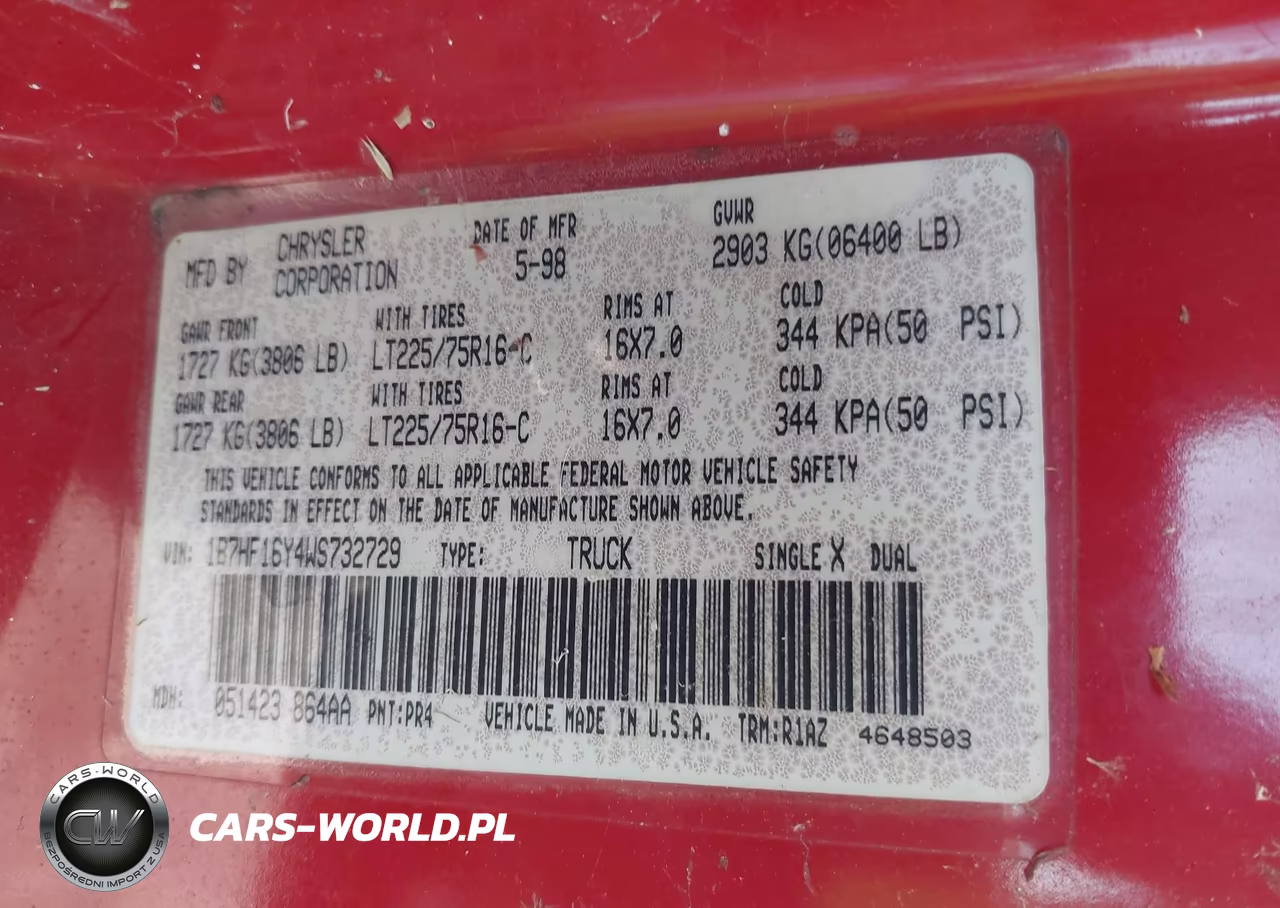 1998 Dodge Ram 1500 St VIN:1B7HF16Y4WS732729 - 9