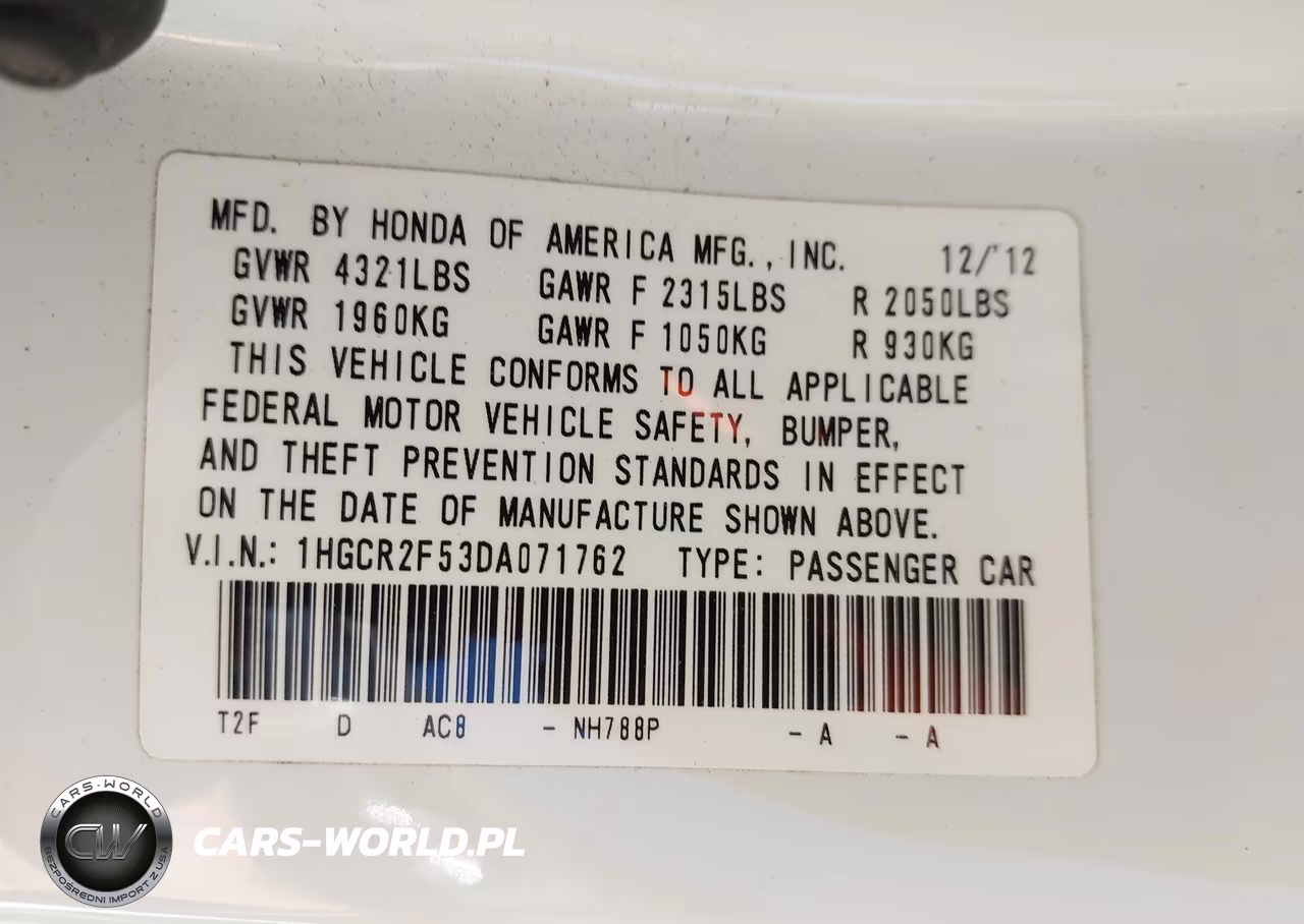 2013 Honda Accord Sport VIN:1HGCR2F53DA071762 - 9
