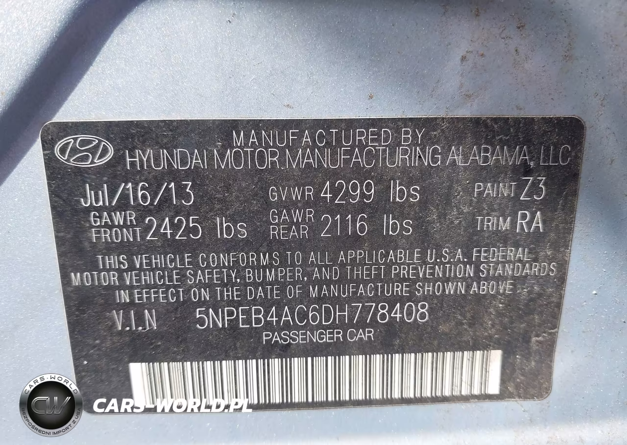 2013 Hyundai Sonata Gls VIN:5NPEB4AC6DH778408 - 9