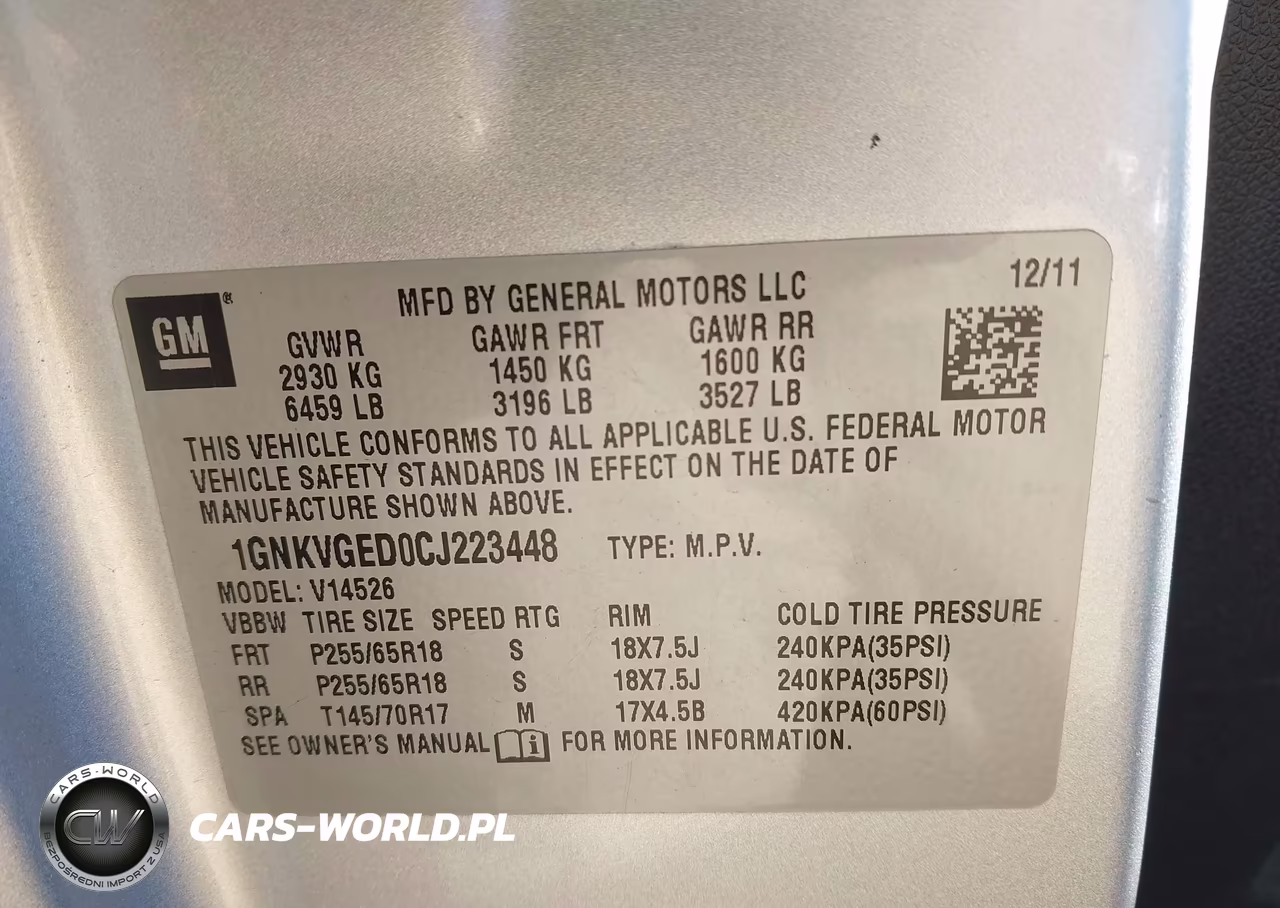 2012 Chevrolet Traverse 1Lt VIN:1GNKVGED0CJ223448 - 9