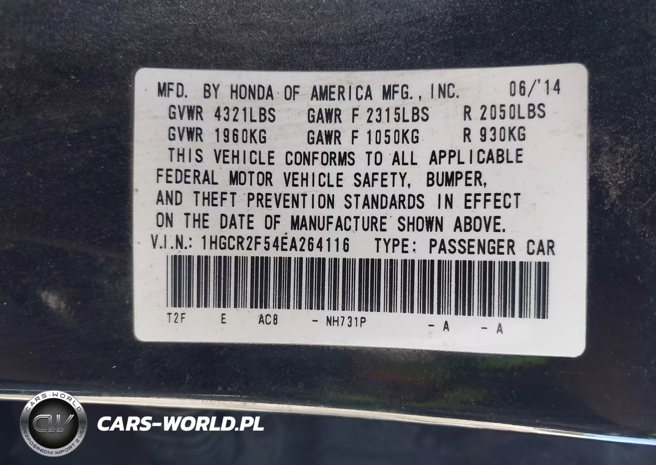 2014 Honda Accord Sport VIN:1HGCR2F54EA264116 - 9