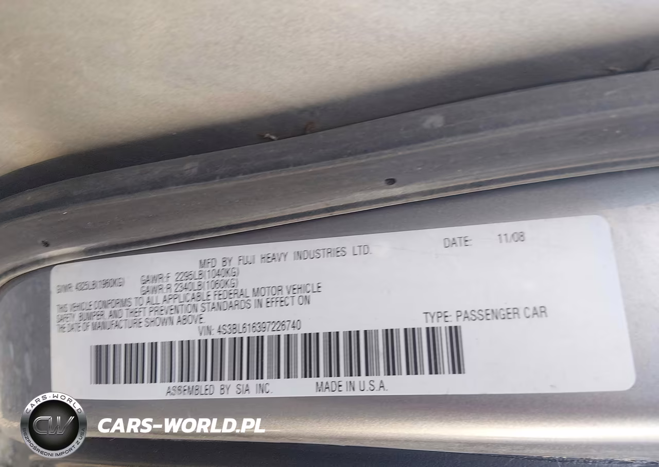 2009 Subaru Legacy 2.5I VIN:4S3BL616397226740 - 9