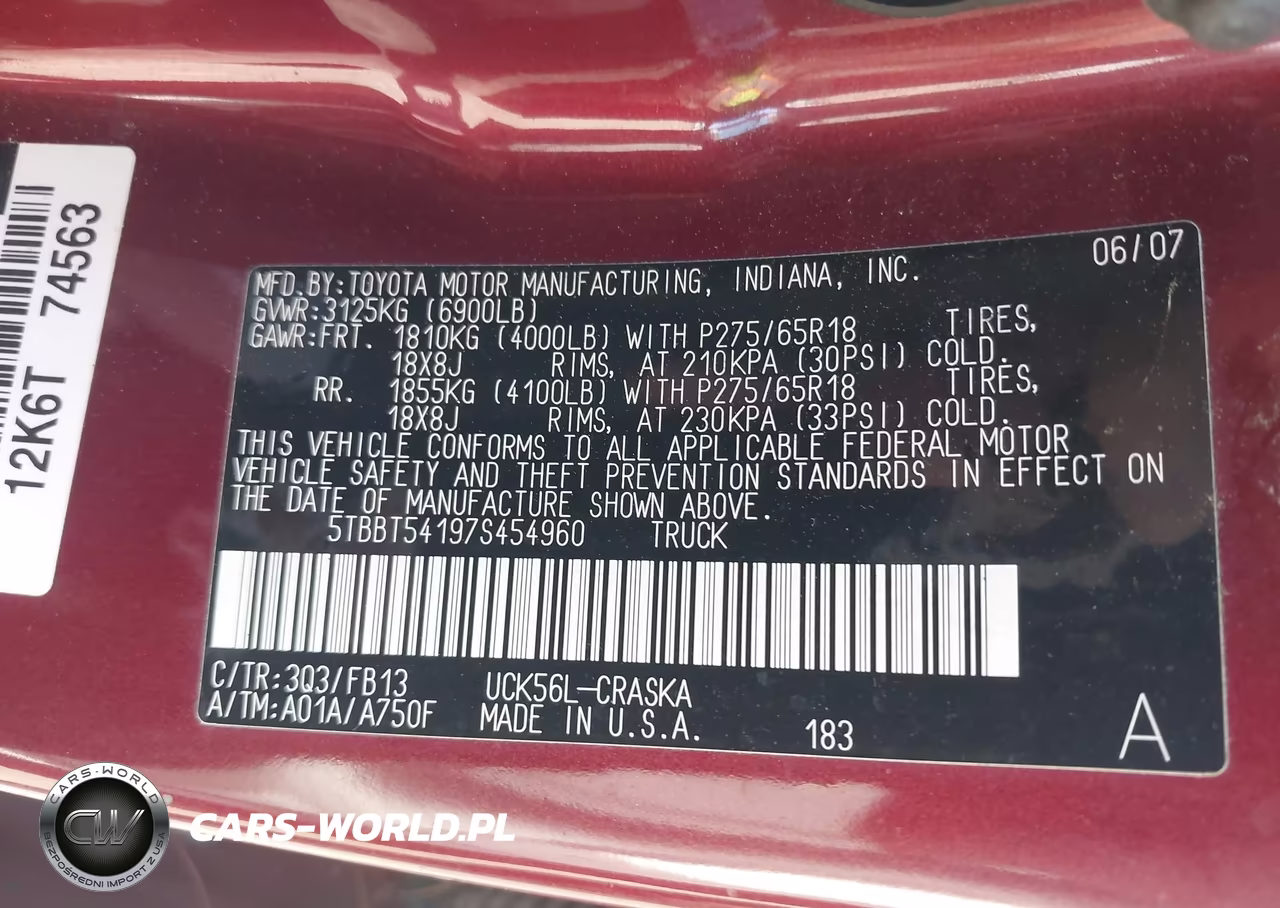 2007 Toyota Tundra Sr5 4.7L V8 VIN:5TBBT54197S454960 - 9