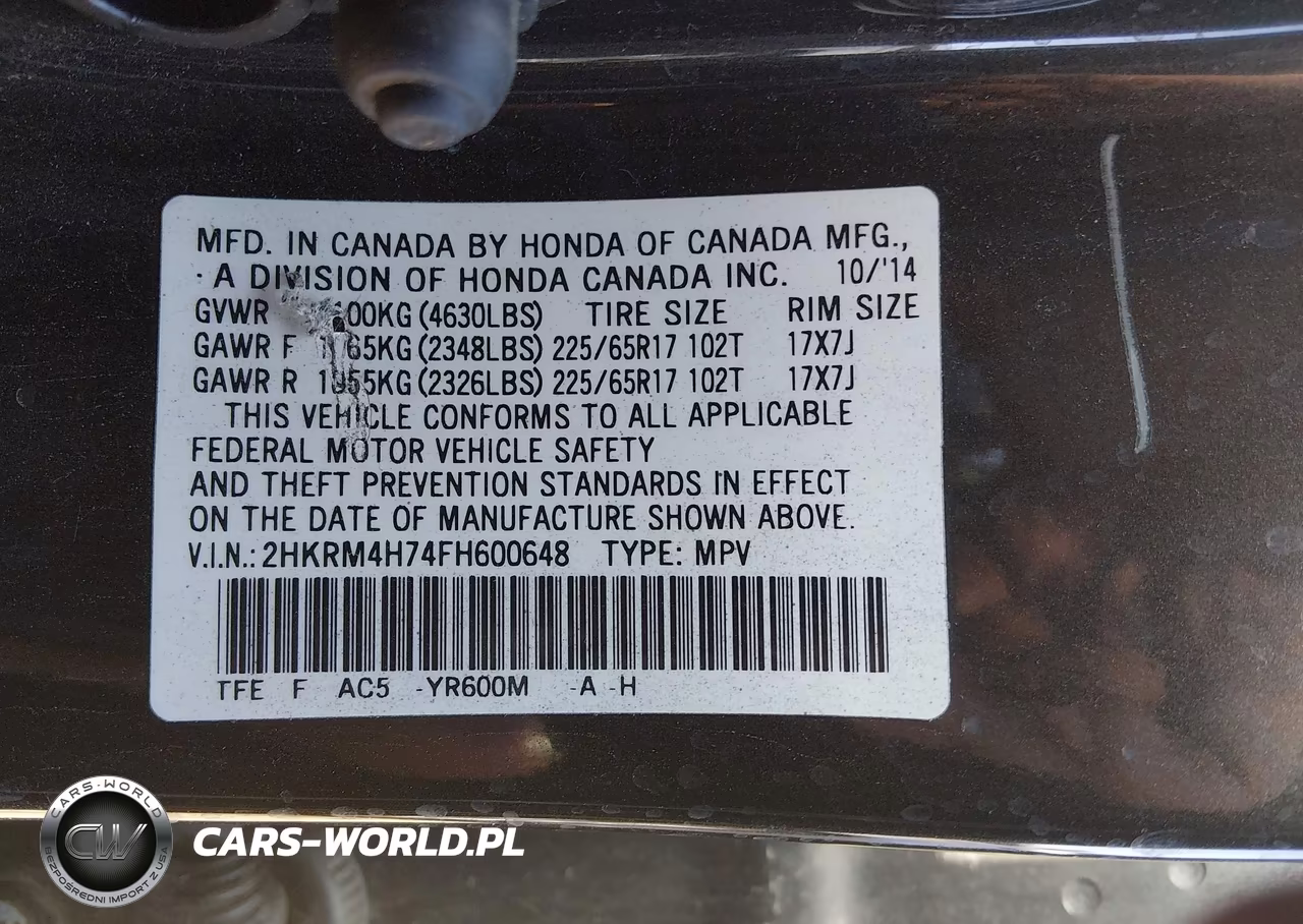 2015 Honda Cr-V Ex-L VIN:2HKRM4H74FH600648 - 9