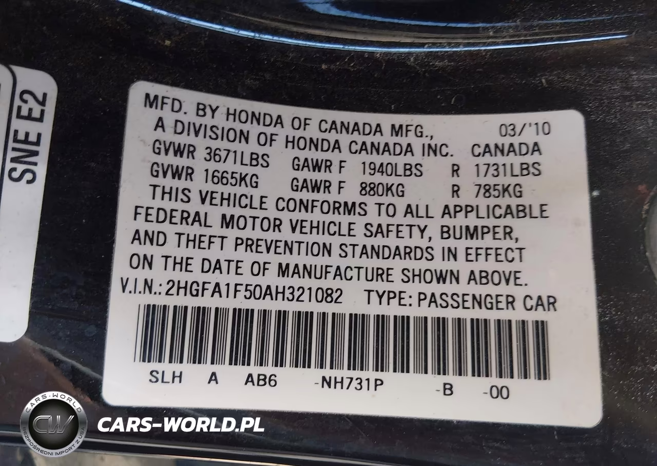 2010 Honda Civic Lx VIN:2HGFA1F50AH321082 - 9