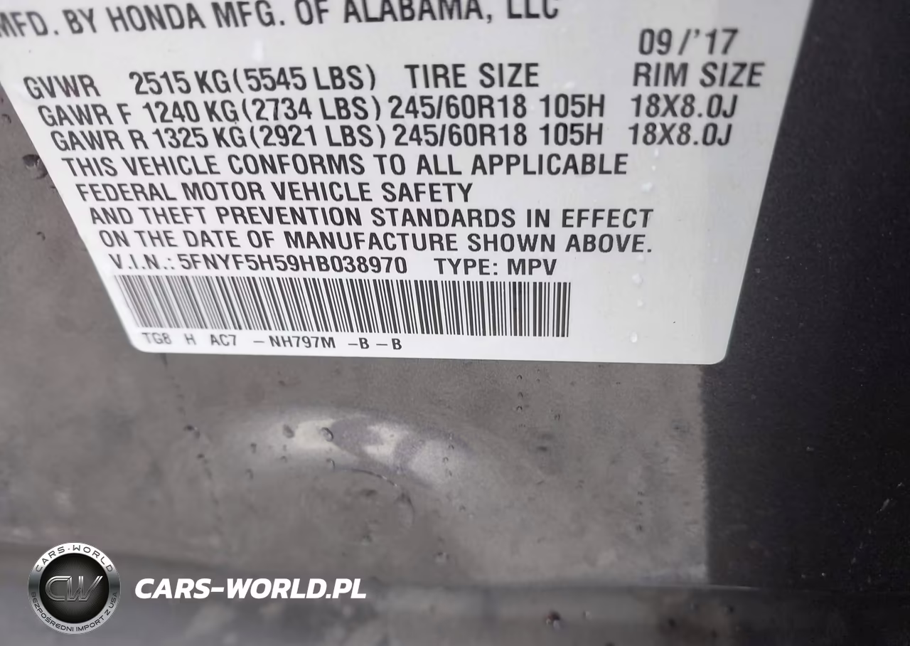 2017 Honda Pilot Ex-L VIN:5FNYF5H59HB038970 - 9