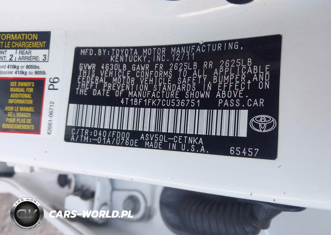 2012 Toyota Camry Le VIN:4T1BF1FK7CU536751 - 9