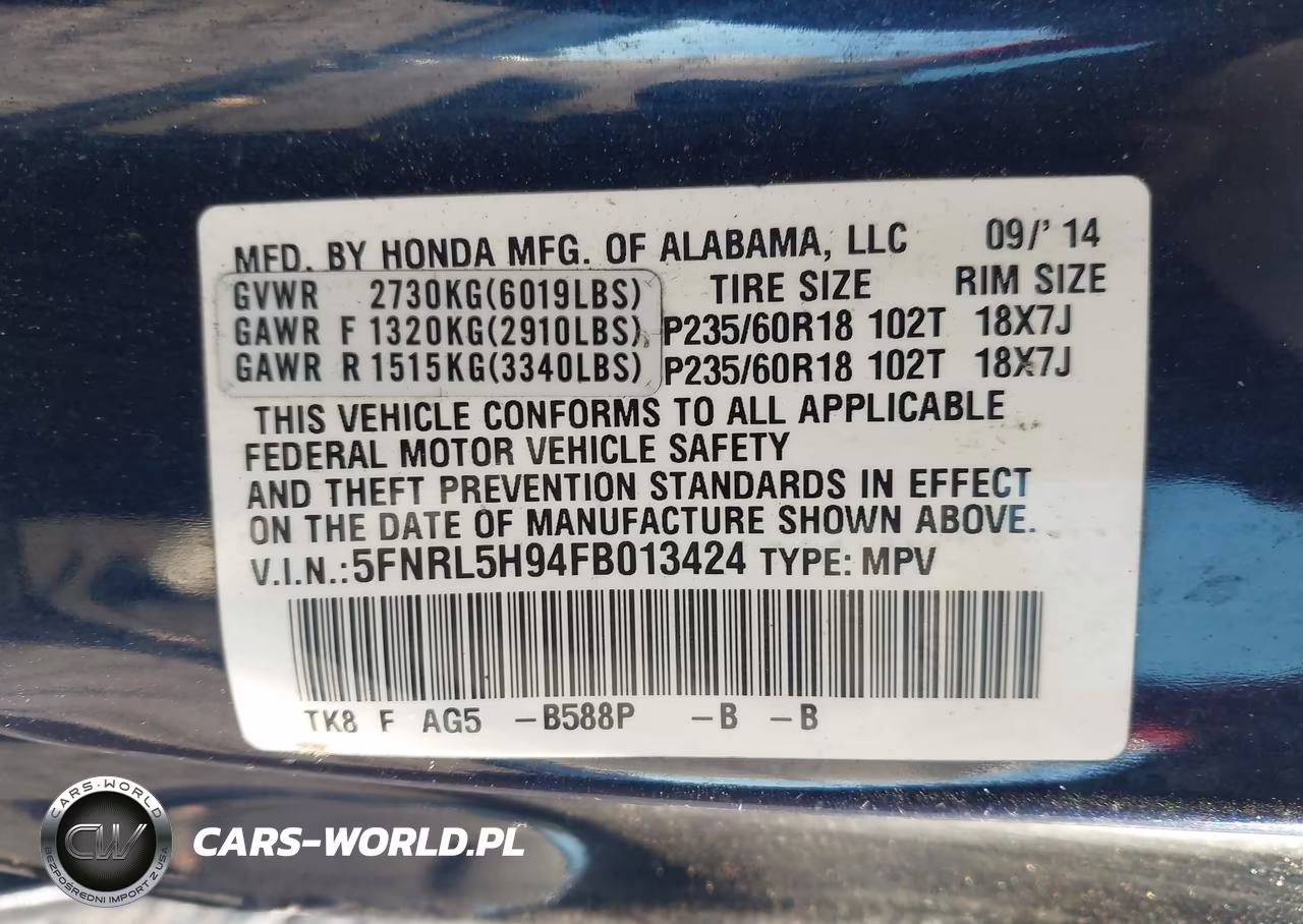 2015 Honda Odyssey Touring-Touring Elite VIN:5FNRL5H94FB013424 - 9