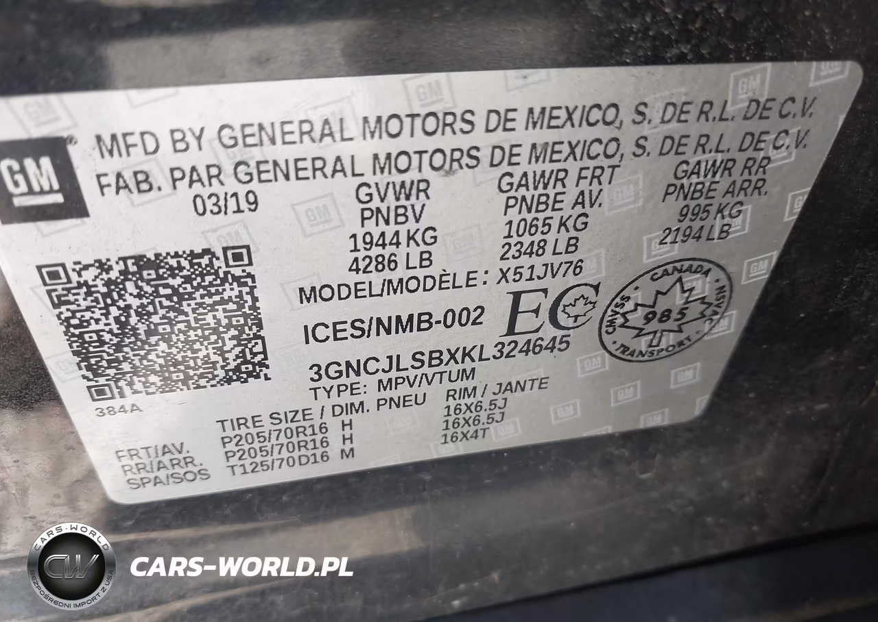 2019 Chevrolet Trax Lt VIN:3GNCJLSBXKL324645 - 9