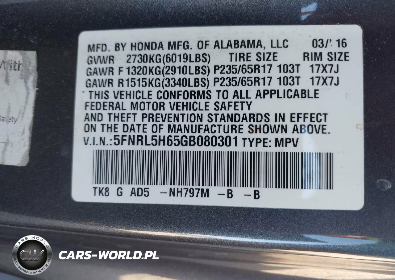 2016 Honda Odyssey Ex-L VIN:5FNRL5H65GB080301 - 9