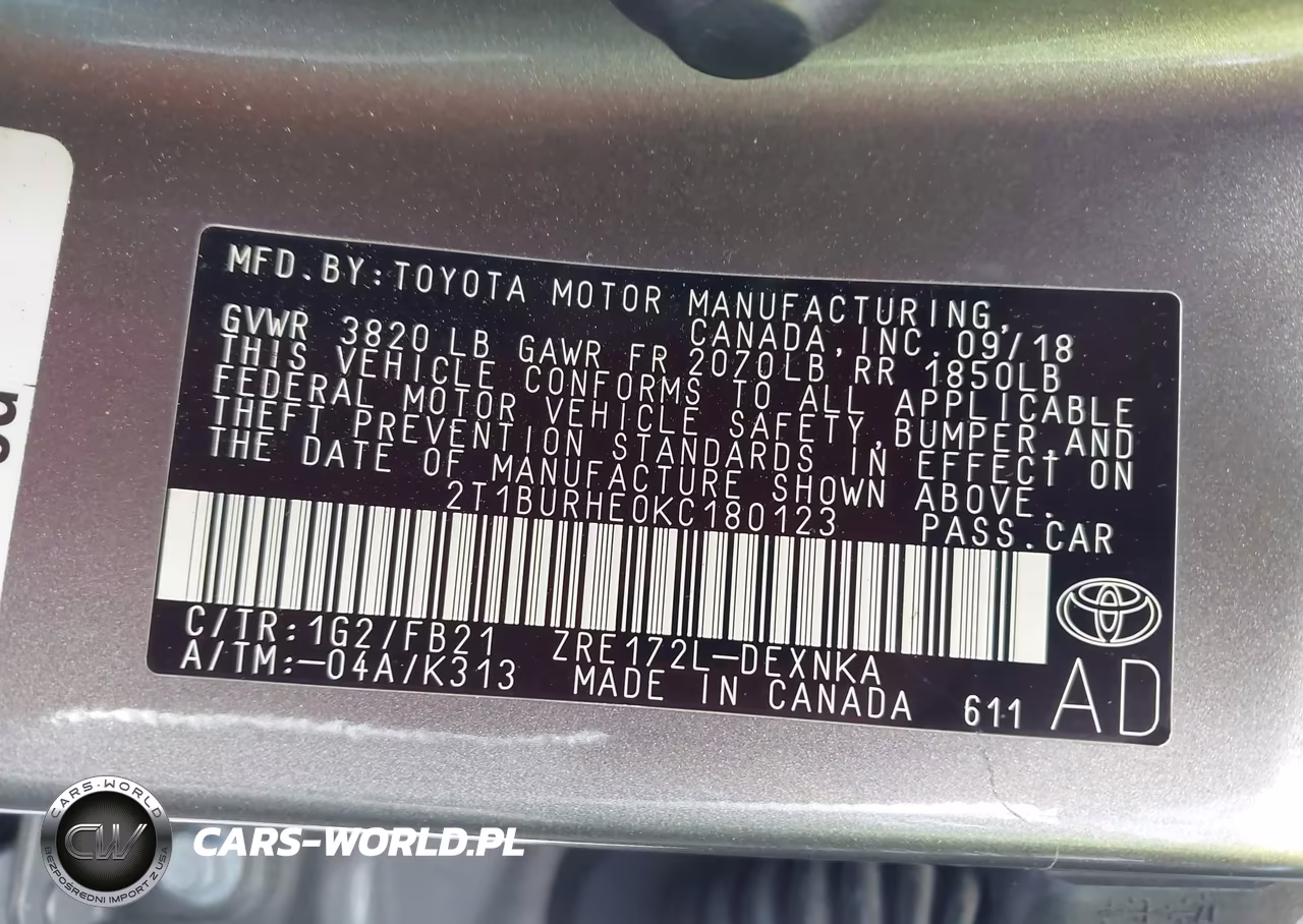 2019 Toyota Corolla Le VIN:2T1BURHE0KC180123 - 9