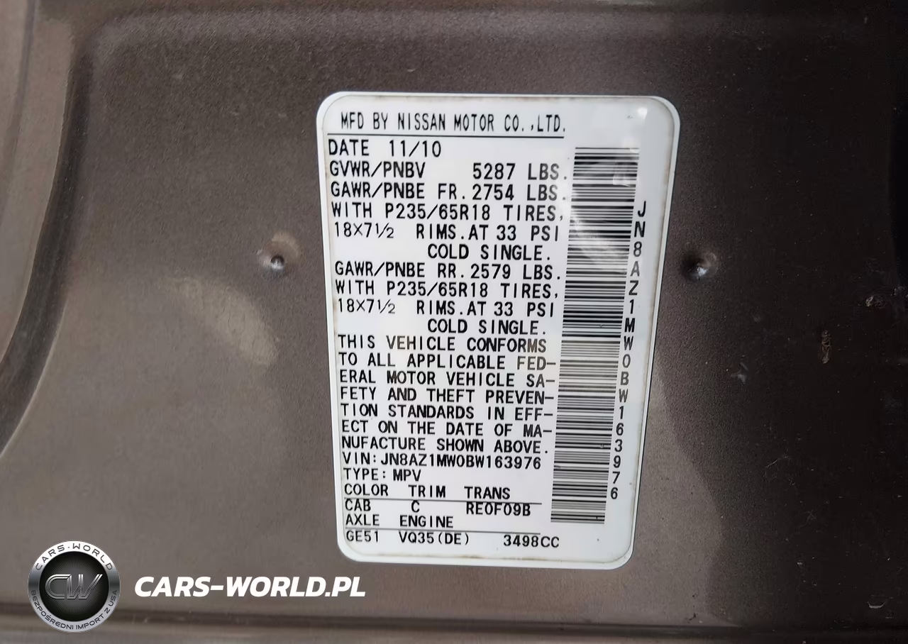 2011 Nissan Murano Sv VIN:JN8AZ1MW0BW163976 - 9