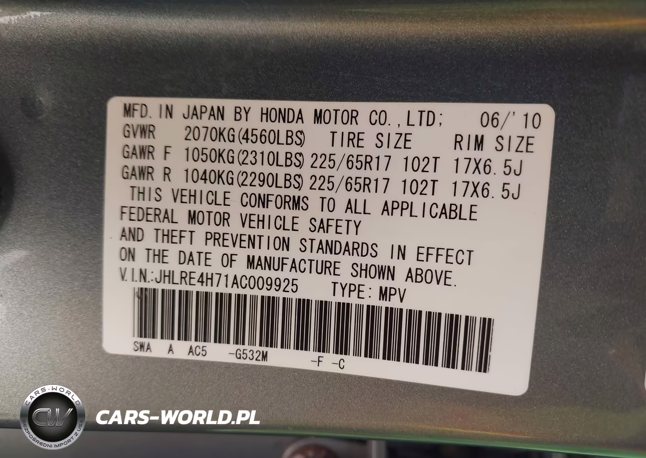 2010 Honda Cr-V Ex-L VIN:JHLRE4H71AC009925 - 9