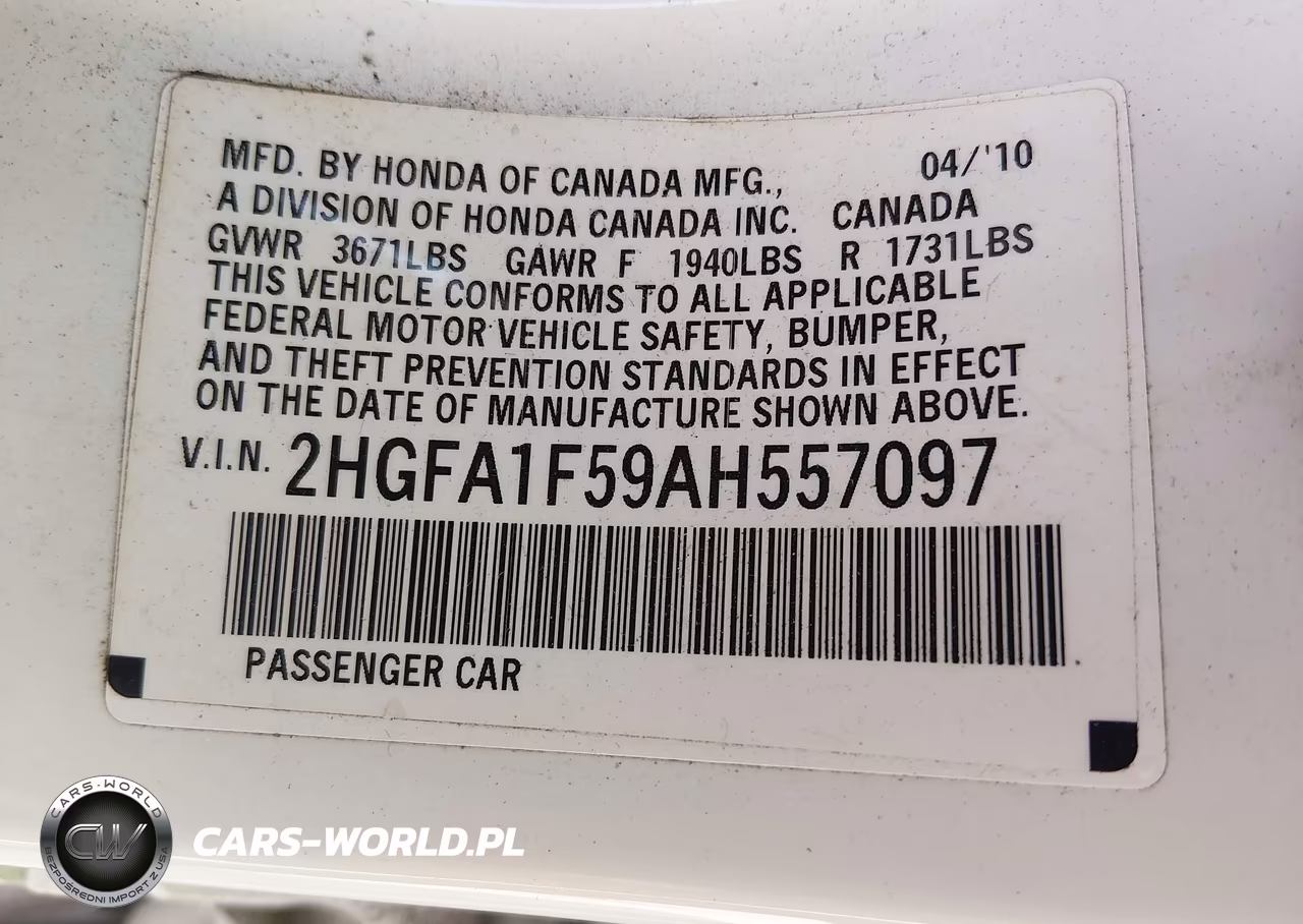 2010 Honda Civic Lx VIN:2HGFA1F59AH557097 - 9