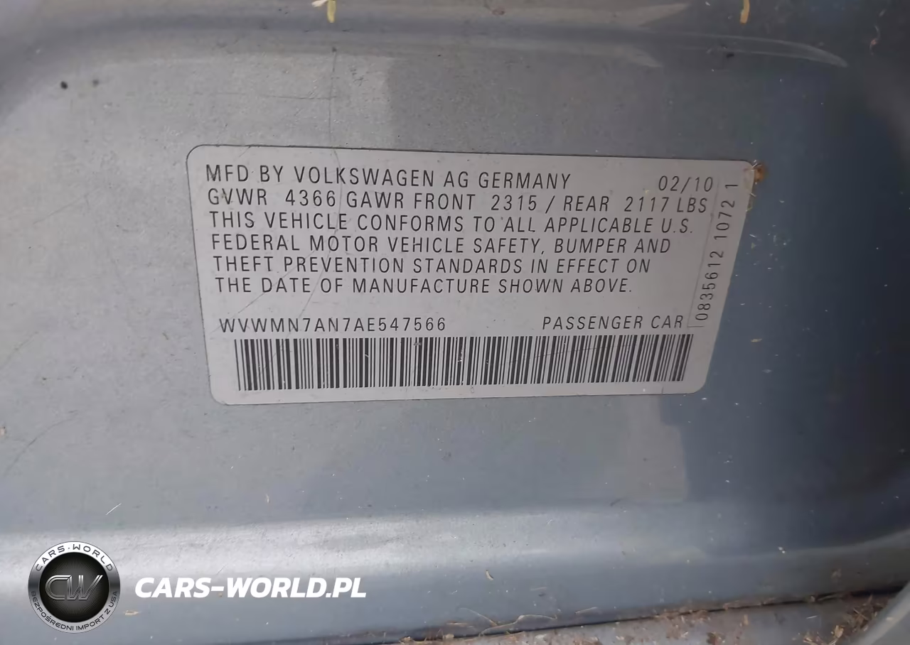 2010 Volkswagen Cc Sport VIN:WVWMN7AN7AE547566 - 9