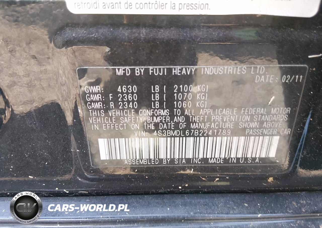 2011 Subaru Legacy 3.6R Limited VIN:4S3BMDL67B2241789 - 9