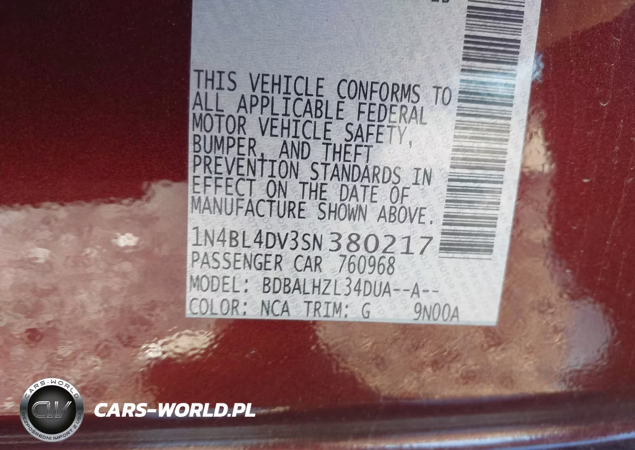 2025 Nissan Altima Sv Fwd VIN:1N4BL4DV3SN380217 - 9