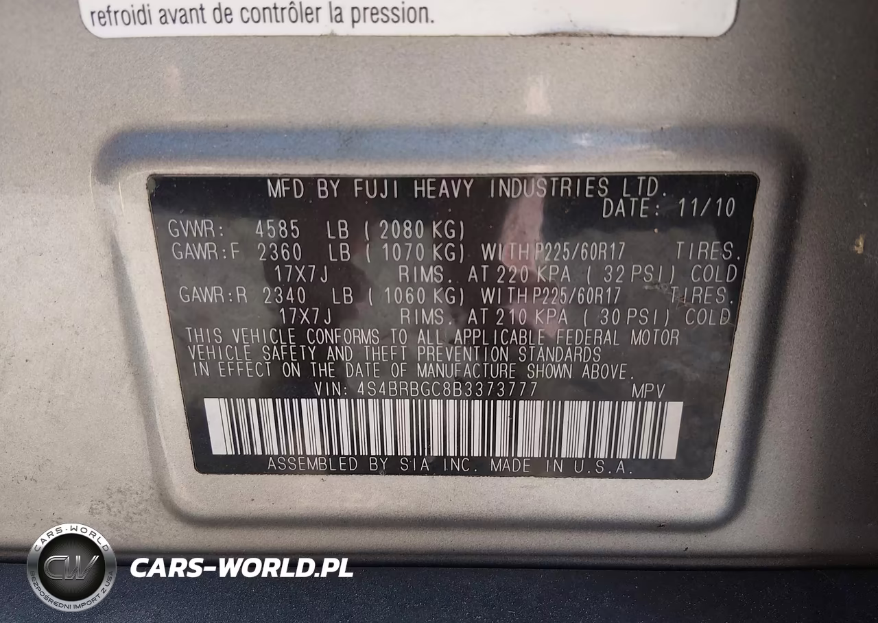 2011 Subaru Outback 2.5I Premium VIN:4S4BRBGC8B3373777 - 9