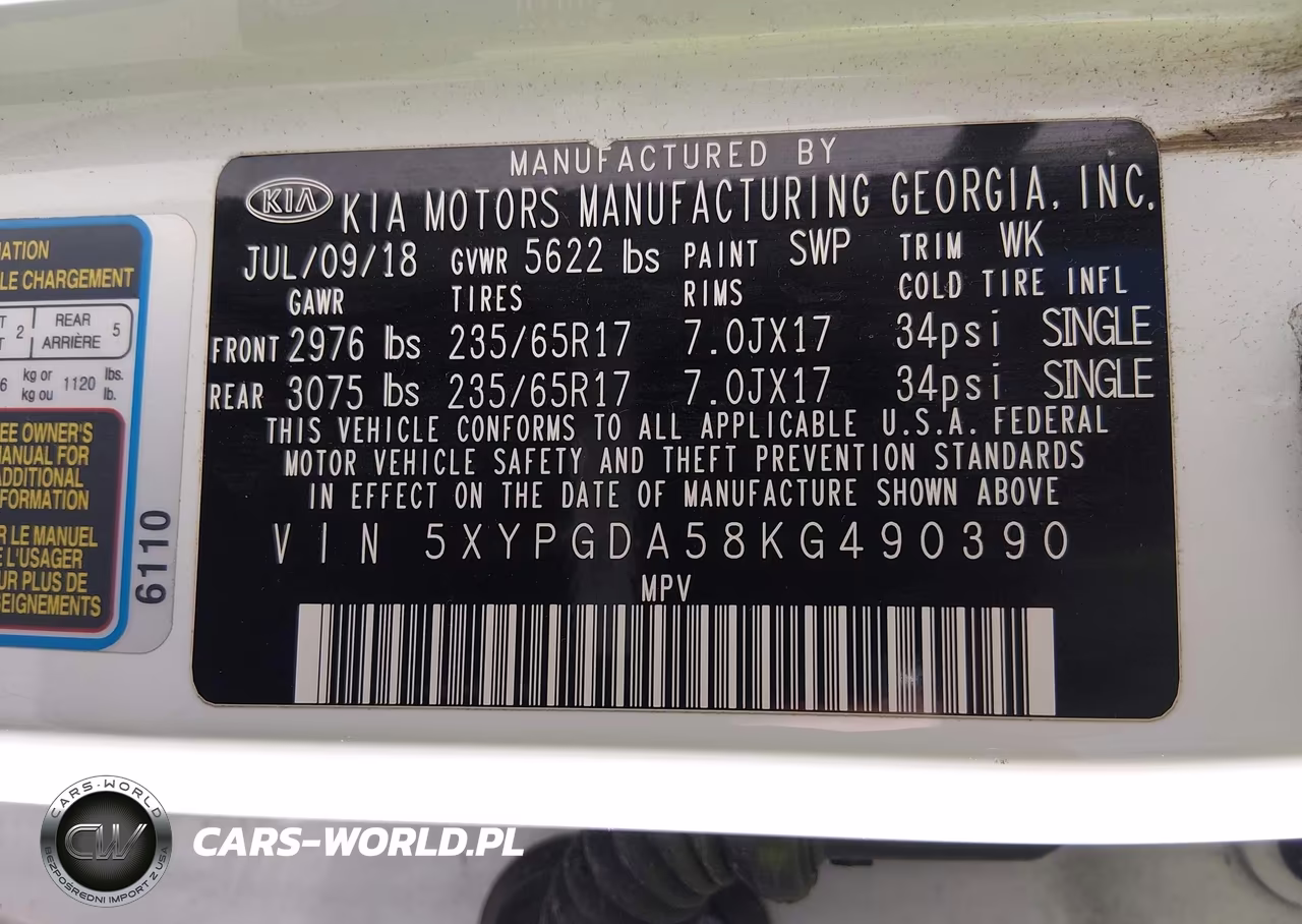 2019 Kia Sorento 3.3L Lx VIN:5XYPGDA58KG490390 - 9