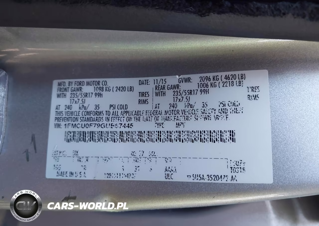 2016 Ford Escape S VIN:1FMCU0F79GUB67445 - 9