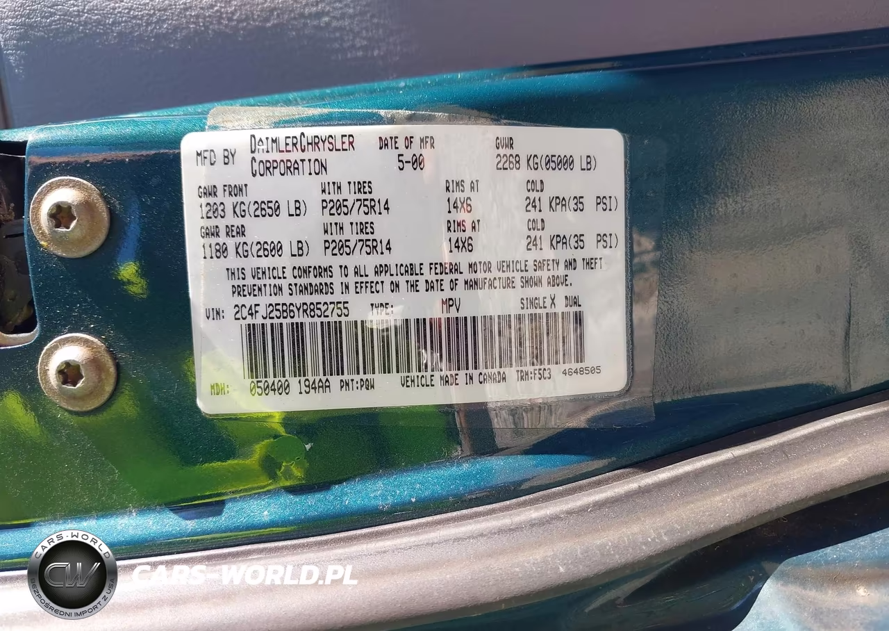 2000 Chrysler Voyager VIN:2C4FJ25B6YR852755 - 9
