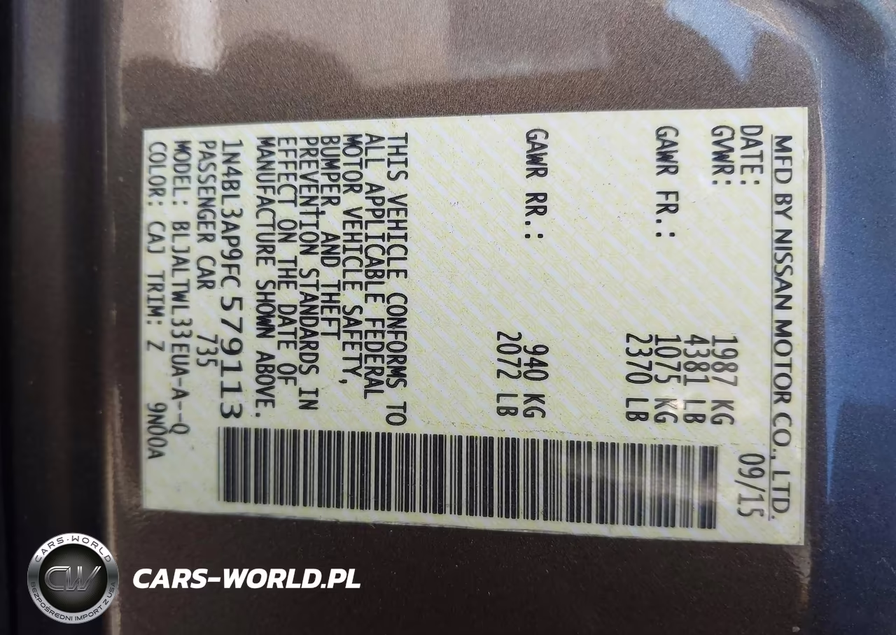 2015 Nissan Altima 3.5 S-3.5 Sl-3.5 Sv VIN:1N4BL3AP9FC579113 - 9