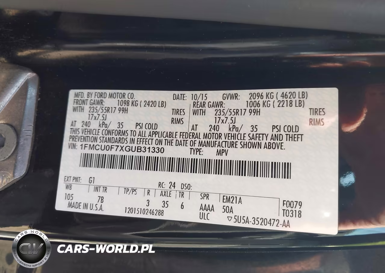 2016 Ford Escape S VIN:1FMCU0F7XGUB31330 - 9