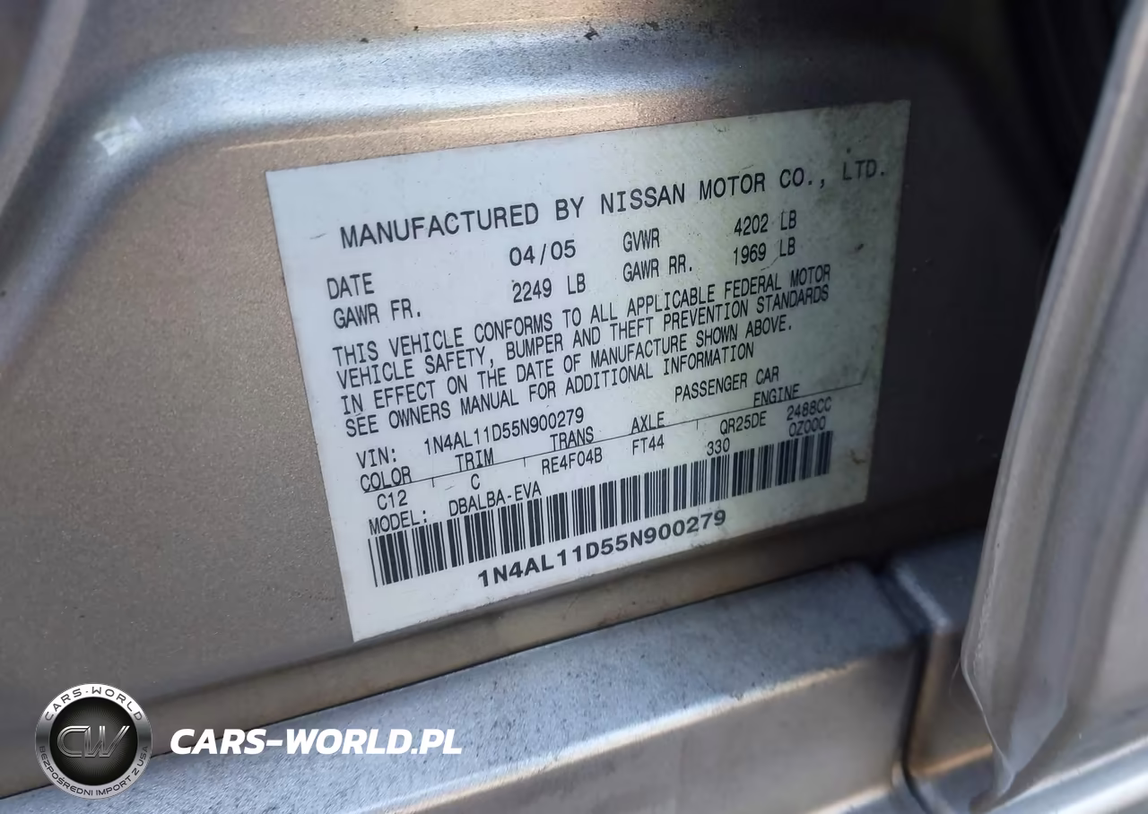2005 Nissan Altima 2.5 S VIN:1N4AL11D55N900279 - 9