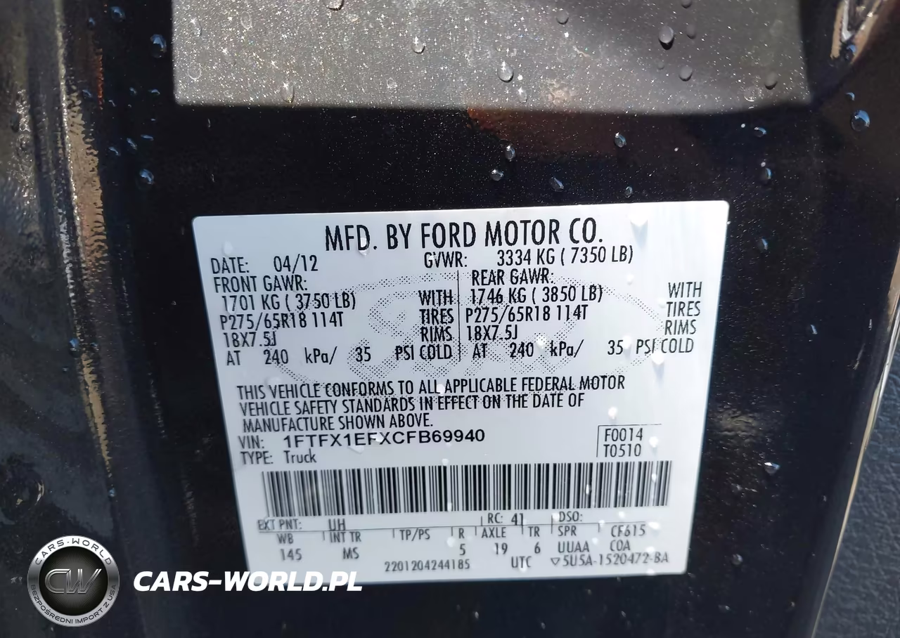 2012 Ford F-150 Xlt VIN:1FTFX1EFXCFB69940 - 9