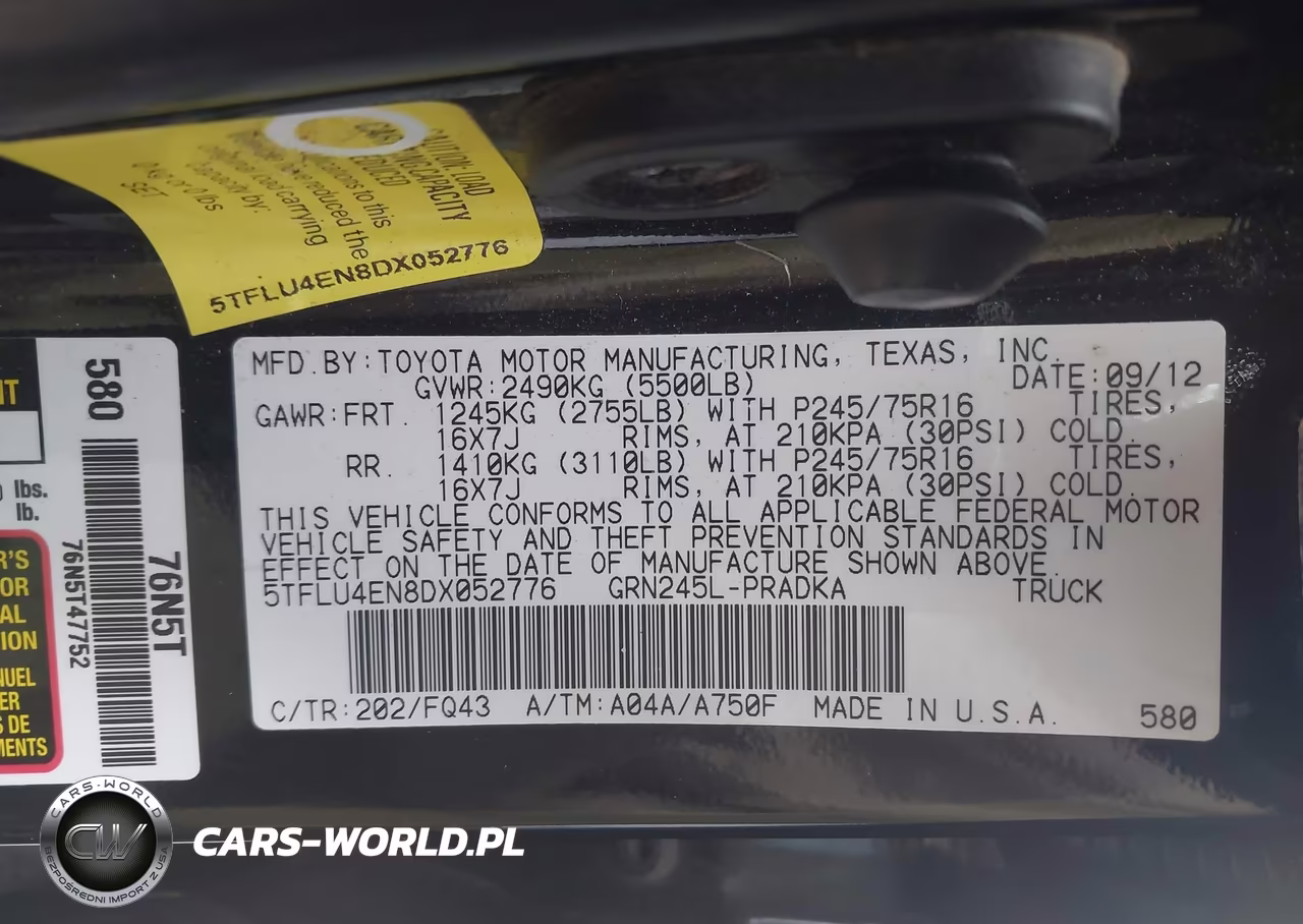 2013 Toyota Tacoma Base V6 VIN:5TFLU4EN8DX052776 - 9
