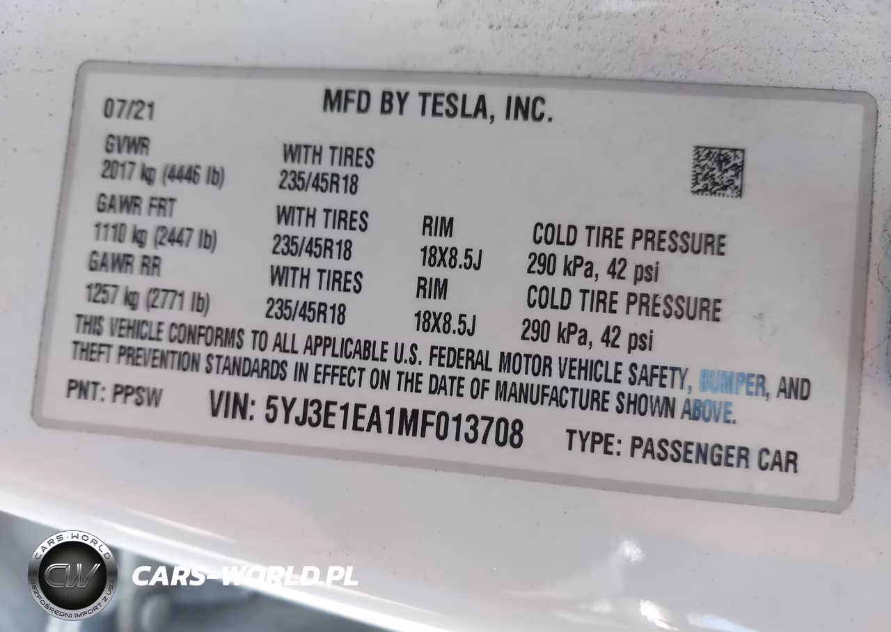 2021 Tesla Model 3 Standard Range Plus Rear-Wheel Drive VIN:5YJ3E1EA1MF013708 - 9