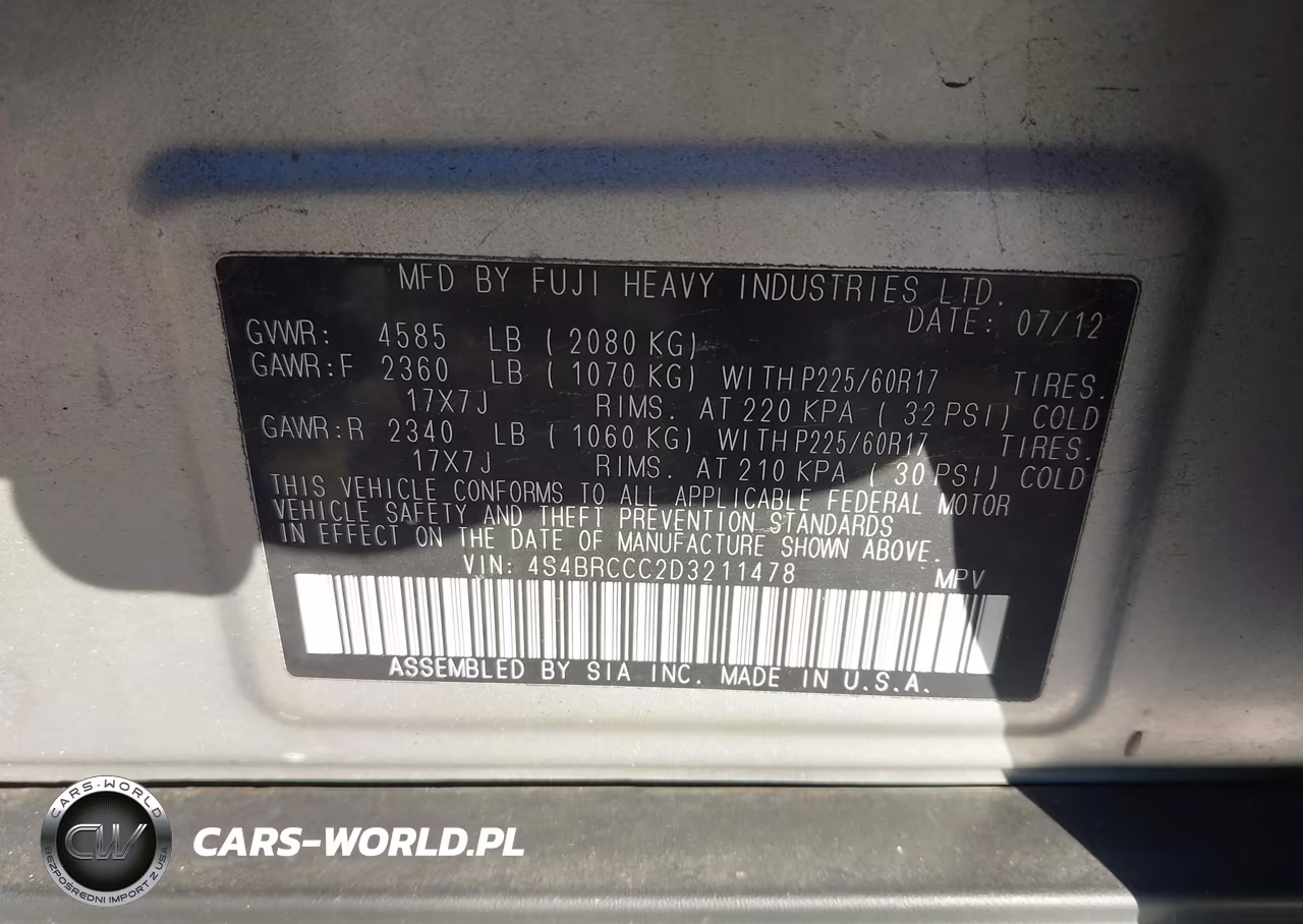 2013 Subaru Outback 2.5I Premium VIN:4S4BRCCC2D3211478 - 9