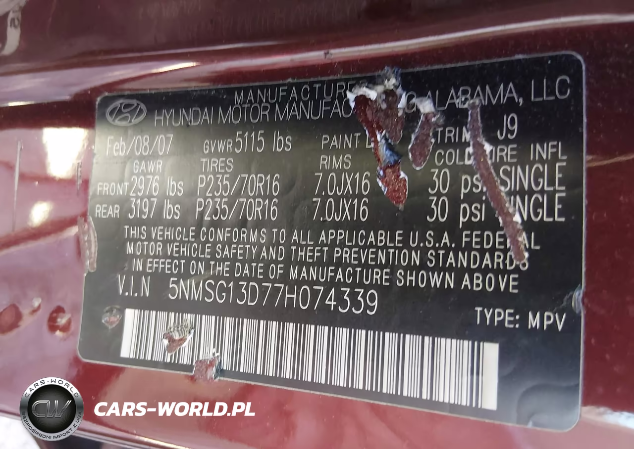 2007 Hyundai Santa Fe Gls VIN:5NMSG13D77H074339 - 9